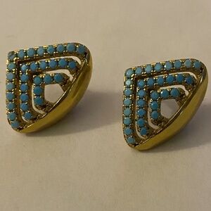 Noir Gold & Light Blue Huggie Cuff Wide Mini Hoops